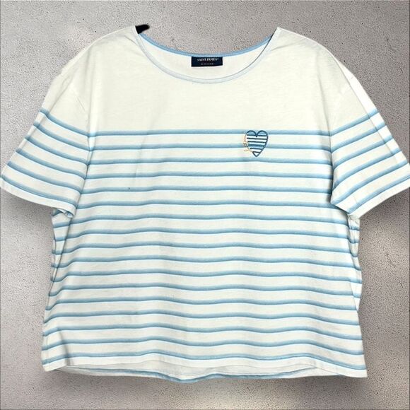 Saint James Sailor Shirt Top Tee White Blue Embroidered Logo Boxy Style US 6 - Picture 4 of 10